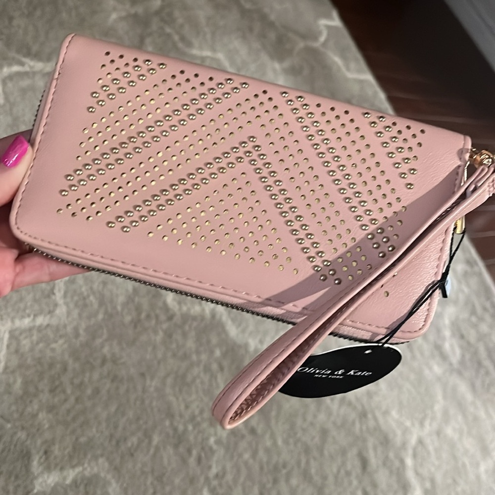 NEW Olivia & Kate studded zipper wallet clutch wristlet bag